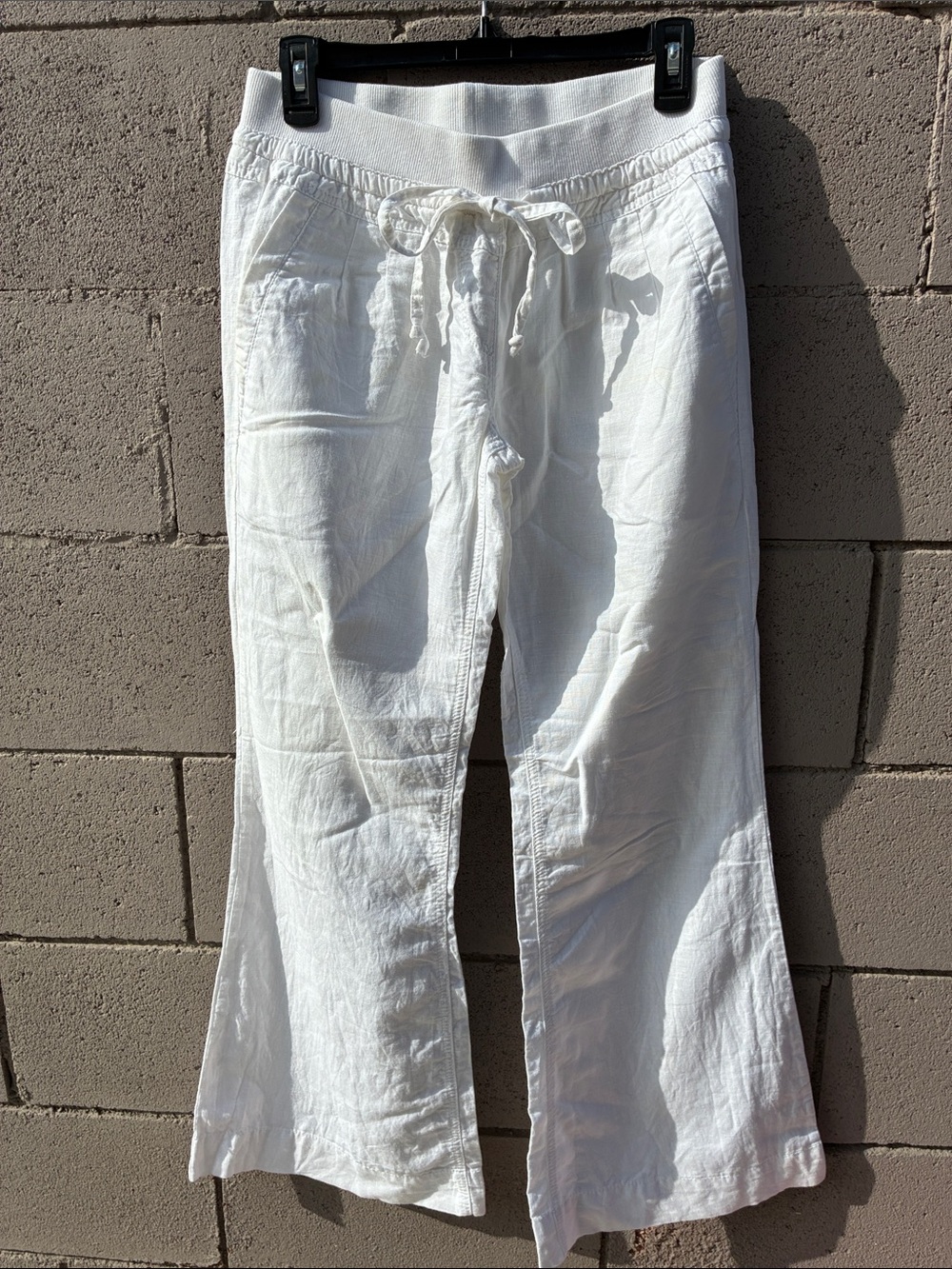 American Rag White Wide-Leg Linen Blend Drawstring Pants